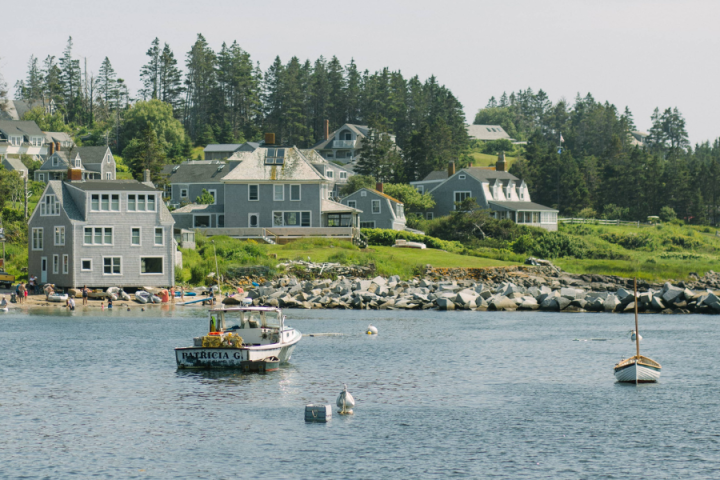 port view of the monhegan island shore and buildings